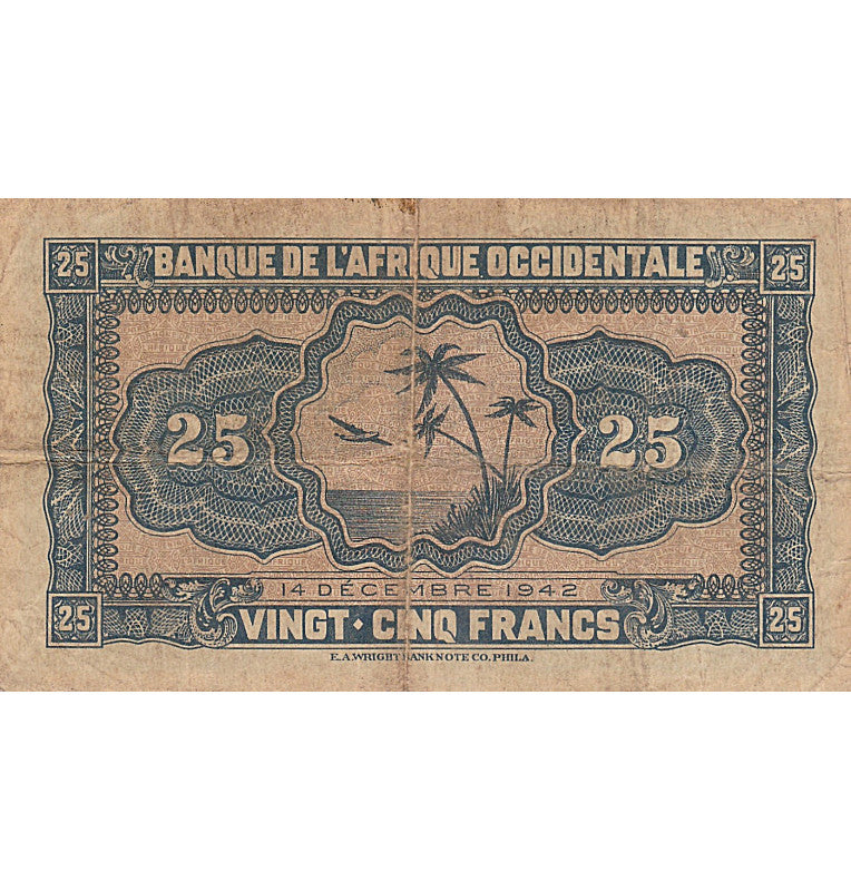 África 25 Francos 1942 Pick 30 (NO UNC)